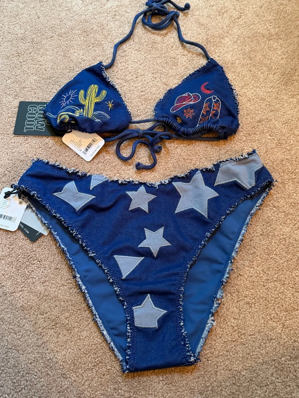 NWT new medium free people it’s cool now high curve denim star bikini bottom